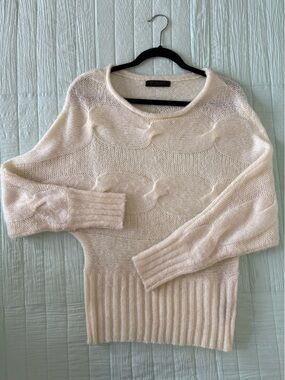 MR BLACK Metropolitan Ivory Cable Knit Sweater Size L Oversized Chunky